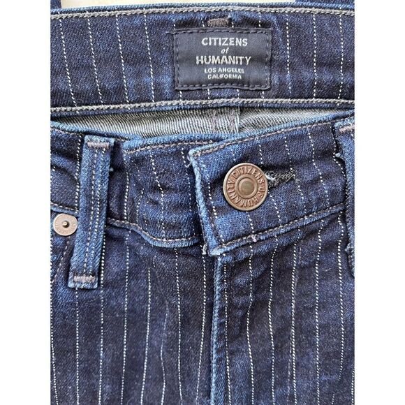 Citizens of Humanity COH Blue Pinstripe Rocket Crop High Rise Skinny Jeans - Picture 11 of 16